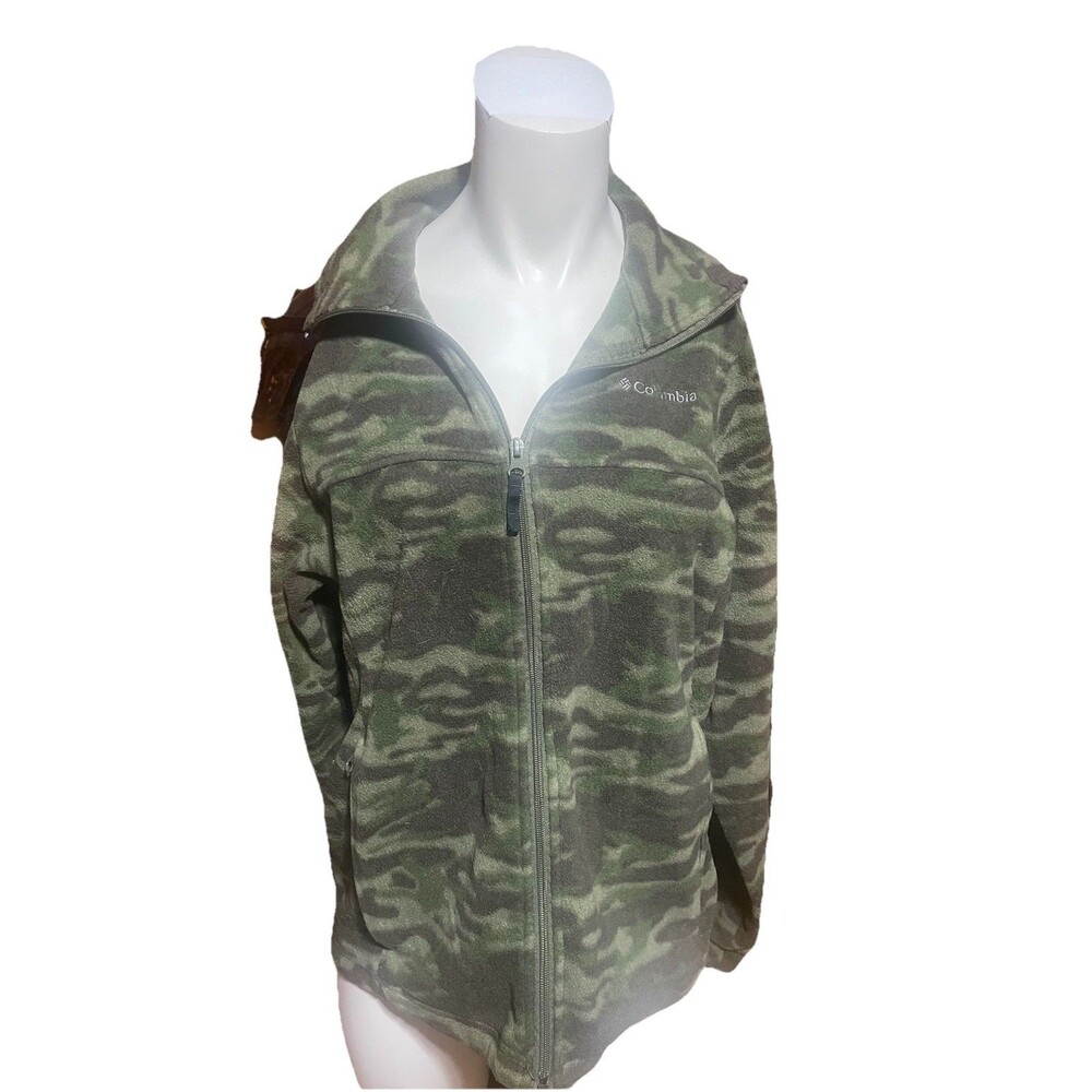 Columbia Fleece Full Zip Jacket Camouflage Camo Green 18/20 Youth